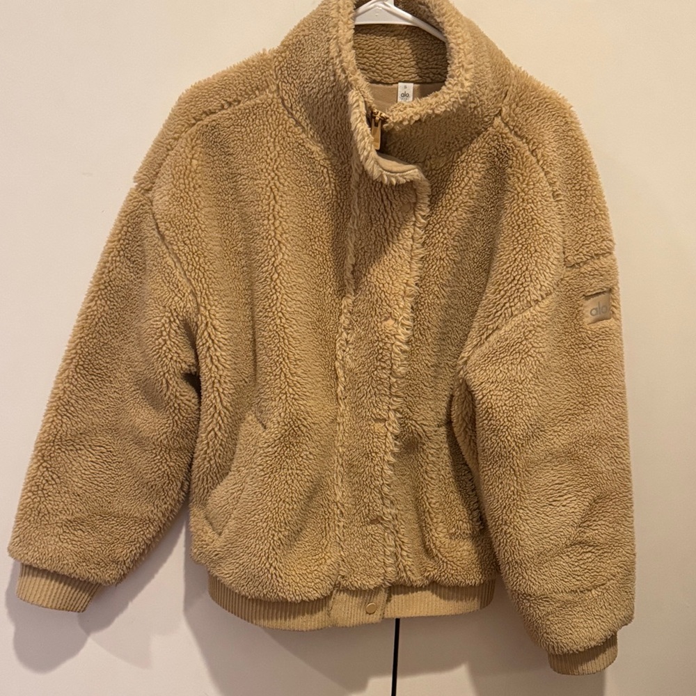 Alo Cozy Tan Sherpa Bomber Jacket